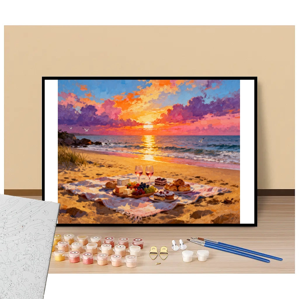 Peinture par numéros pique-nique sur la plage présentation du contenu