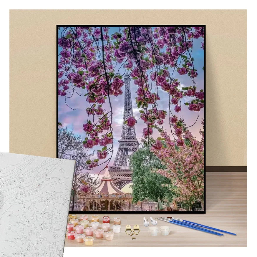 Arbres en fleur et Tour Eiffel