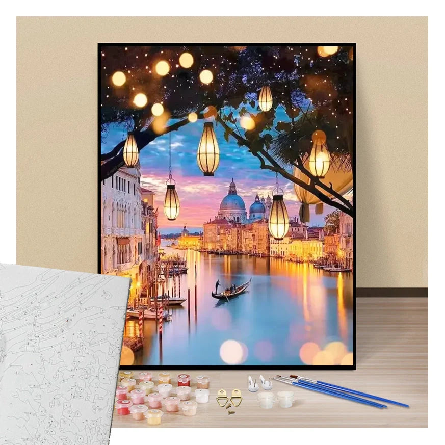 Peinture par numéros venise éclairée la nuit avec vue sur la basilique saint-marc présentation du contenu
