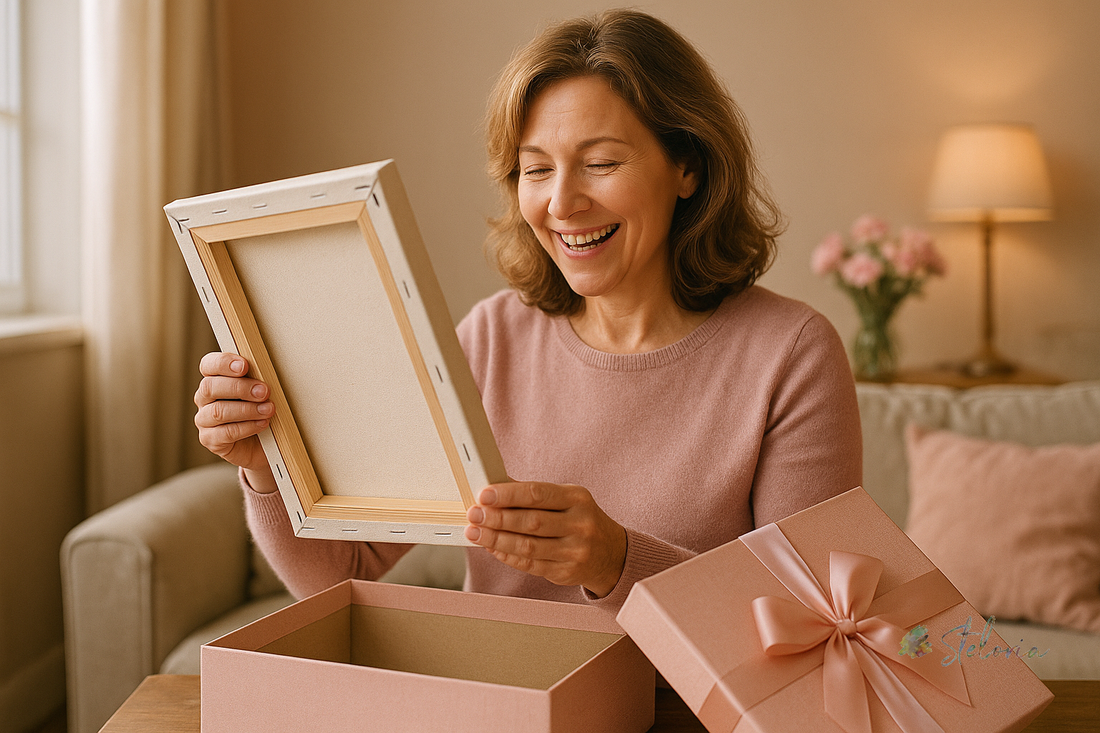 Une maman ouvre un kit de peinture par numéros personnalisé - cadeau fête des mères original