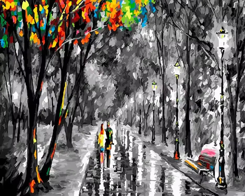Balade en couple sous la pluie