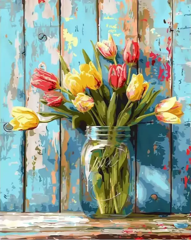Peinture par numéros - Bouquet de fleurs dans un bocal
