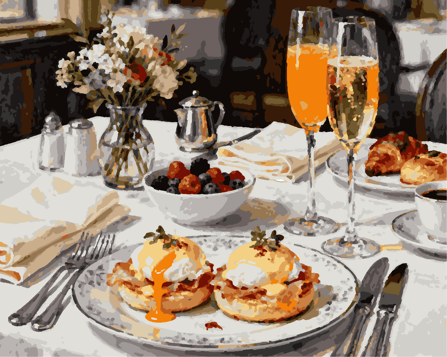 Peinture par numéros brunch et oeufs Bénédicte 24 couleurs