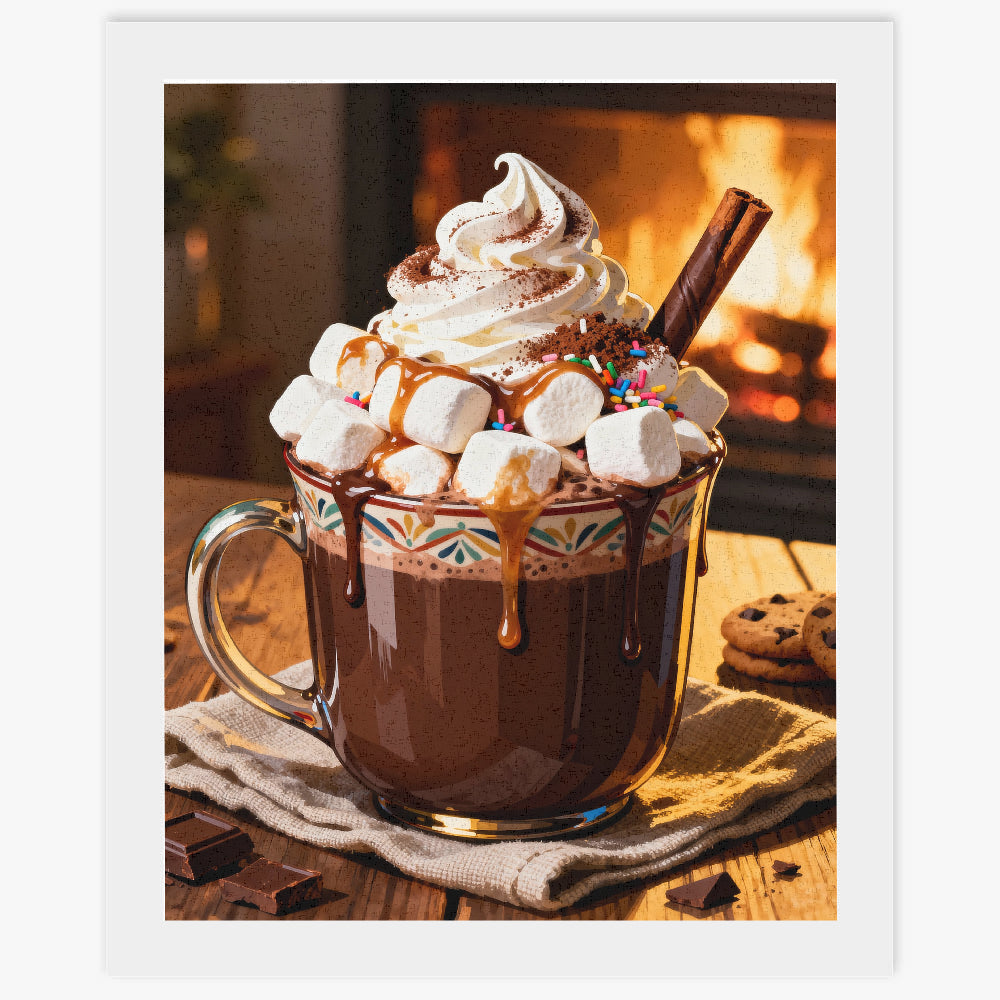 Peinture par numéros tasse de café gourmand avec chantilly et guimauves - Tableau