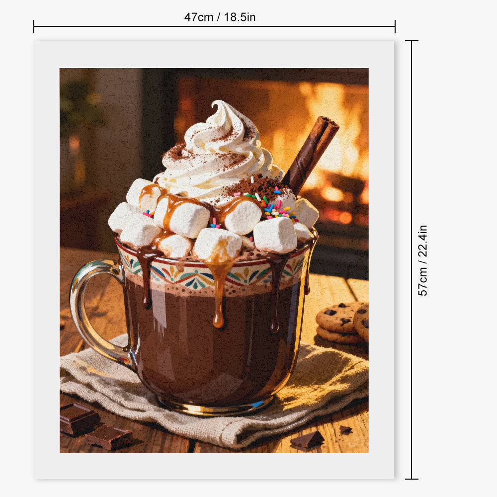 Peinture par numéros tasse de café gourmand avec chantilly et guimauves - Dimensions