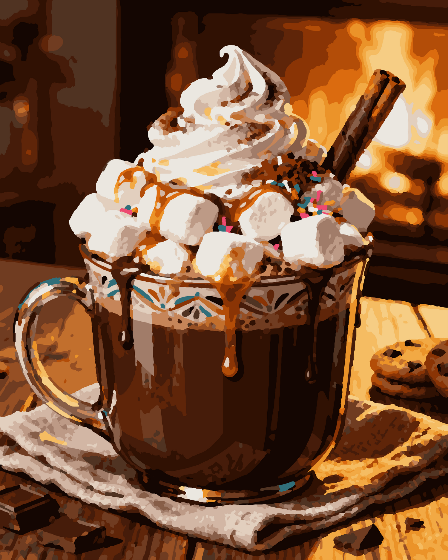 Peinture par numéros tasse de chocolat chaud avec chantilly et guimauves 24 couleurs