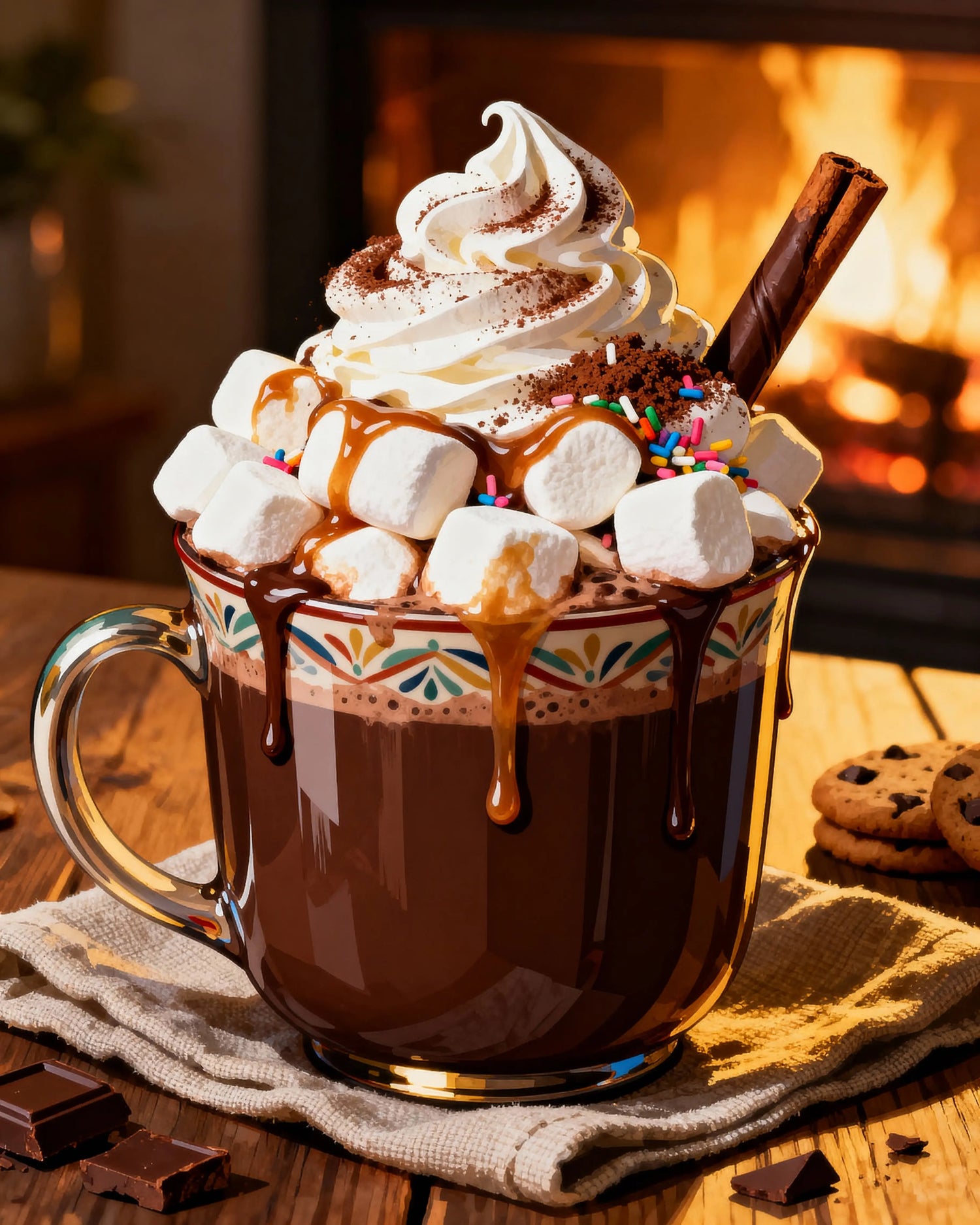 Peinture par numéros tasse de chocolat chaud avec chantilly et guimauves