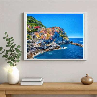 peinture par numéros Santorini Grèce tableau mural vidéo gif