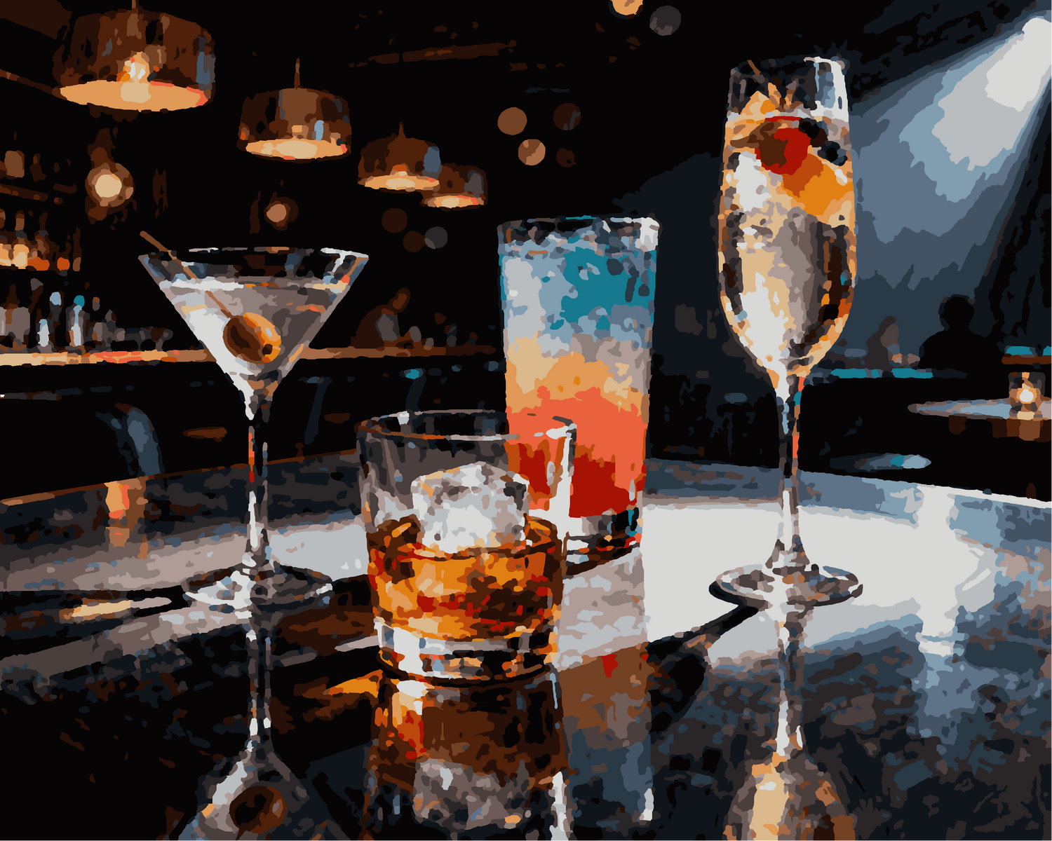 Peinture par numéros cocktail au bar lounge sur la plage 24 couleurs