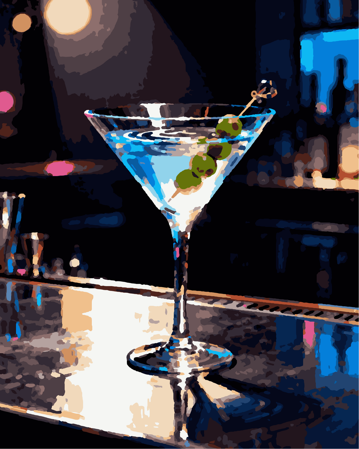 Peinture par numéros verre de martini dans un bar lounge 24 couleurs