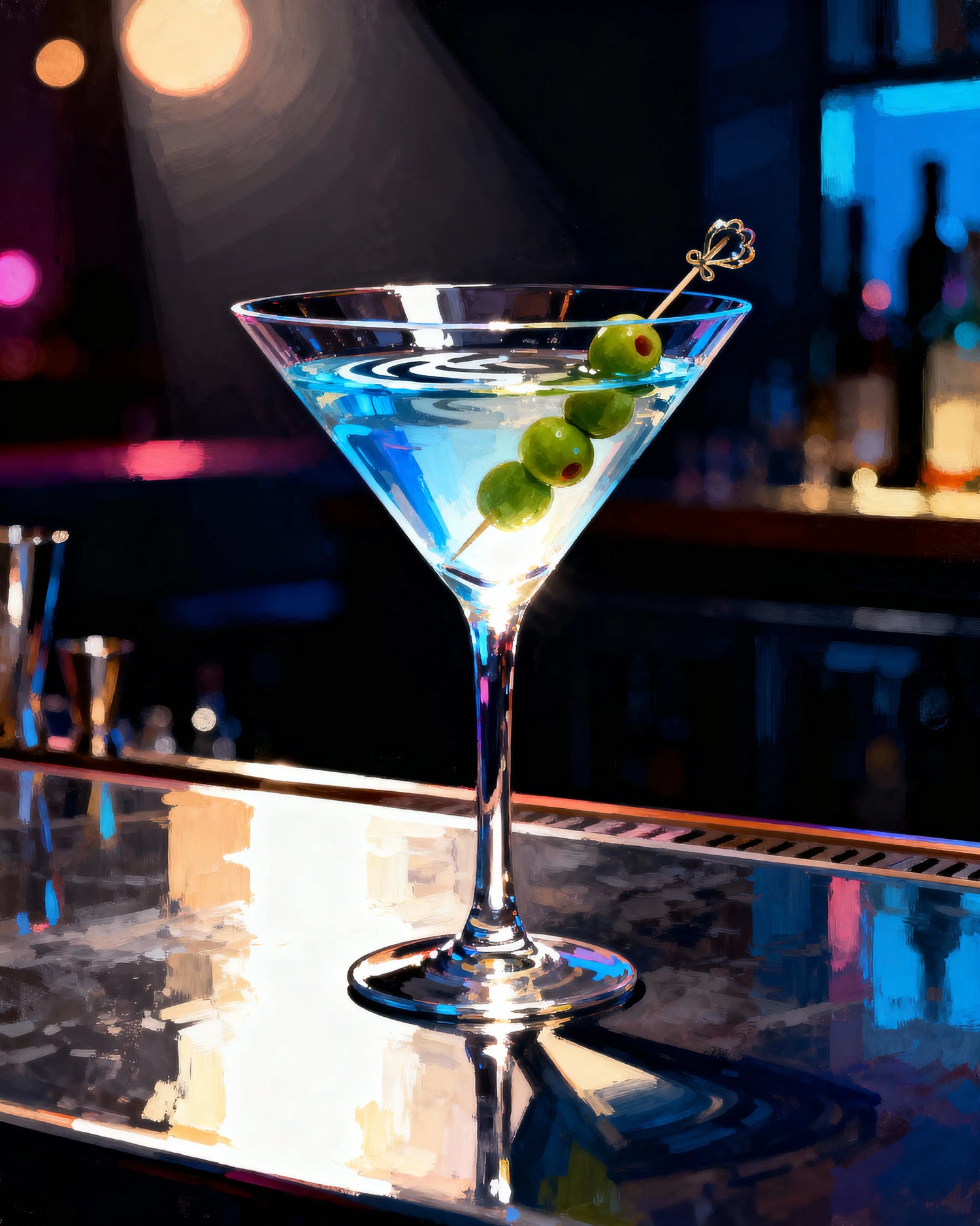 Peinture par numéros verre de martini dans un bar lounge