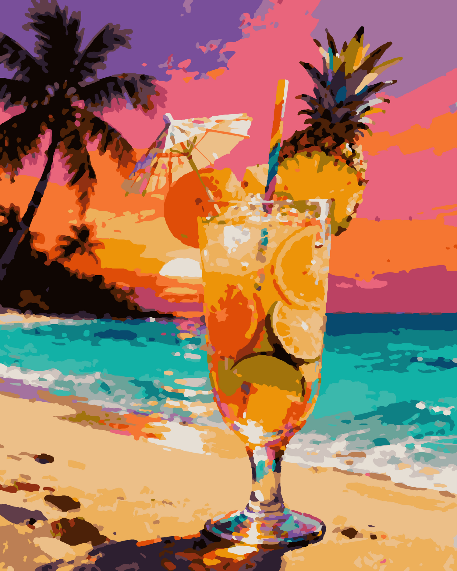Peinture par numéros cocktail tropical sur la plage 24 couleurs