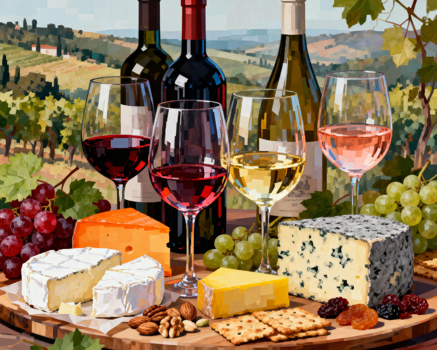 Peinture par numéros dégustation de vins et de fromages