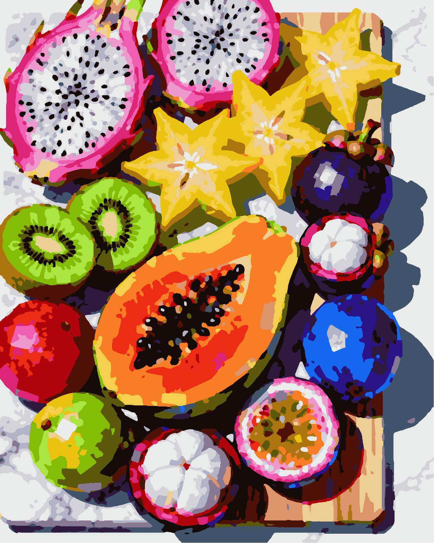 Peinture par numéros fruits exotiques coupés et en tranches 24 couleurs