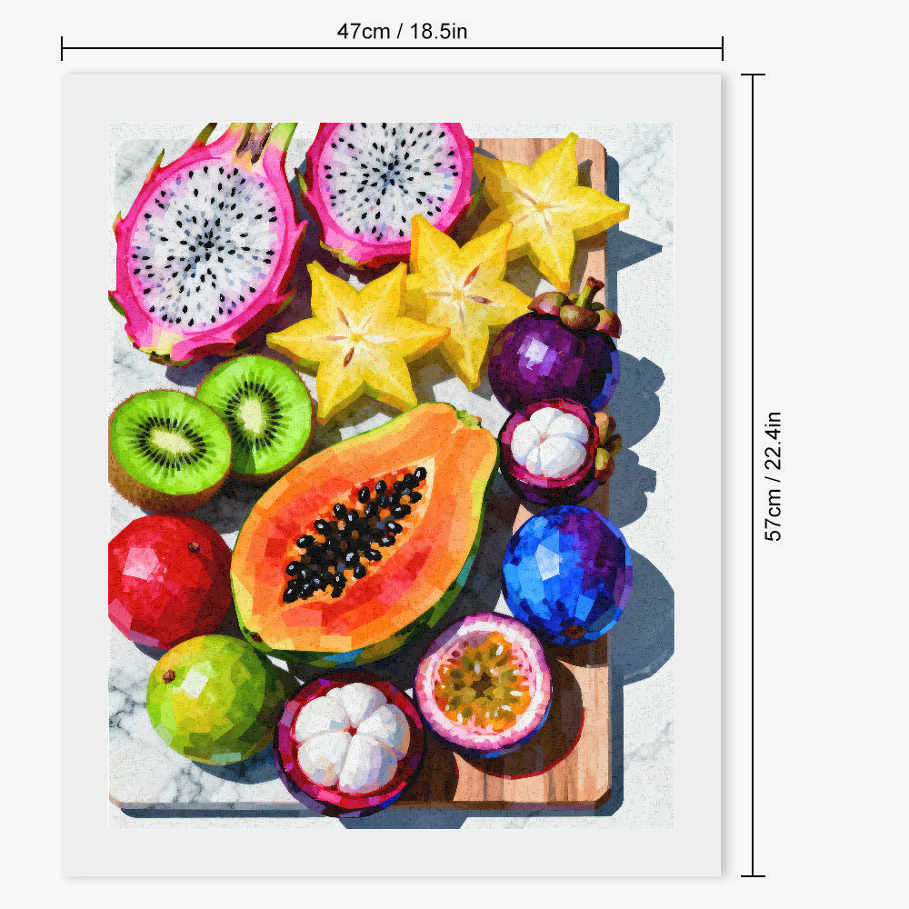 Peinture par numéros fruits exotiques coupés en deux - Dimensions