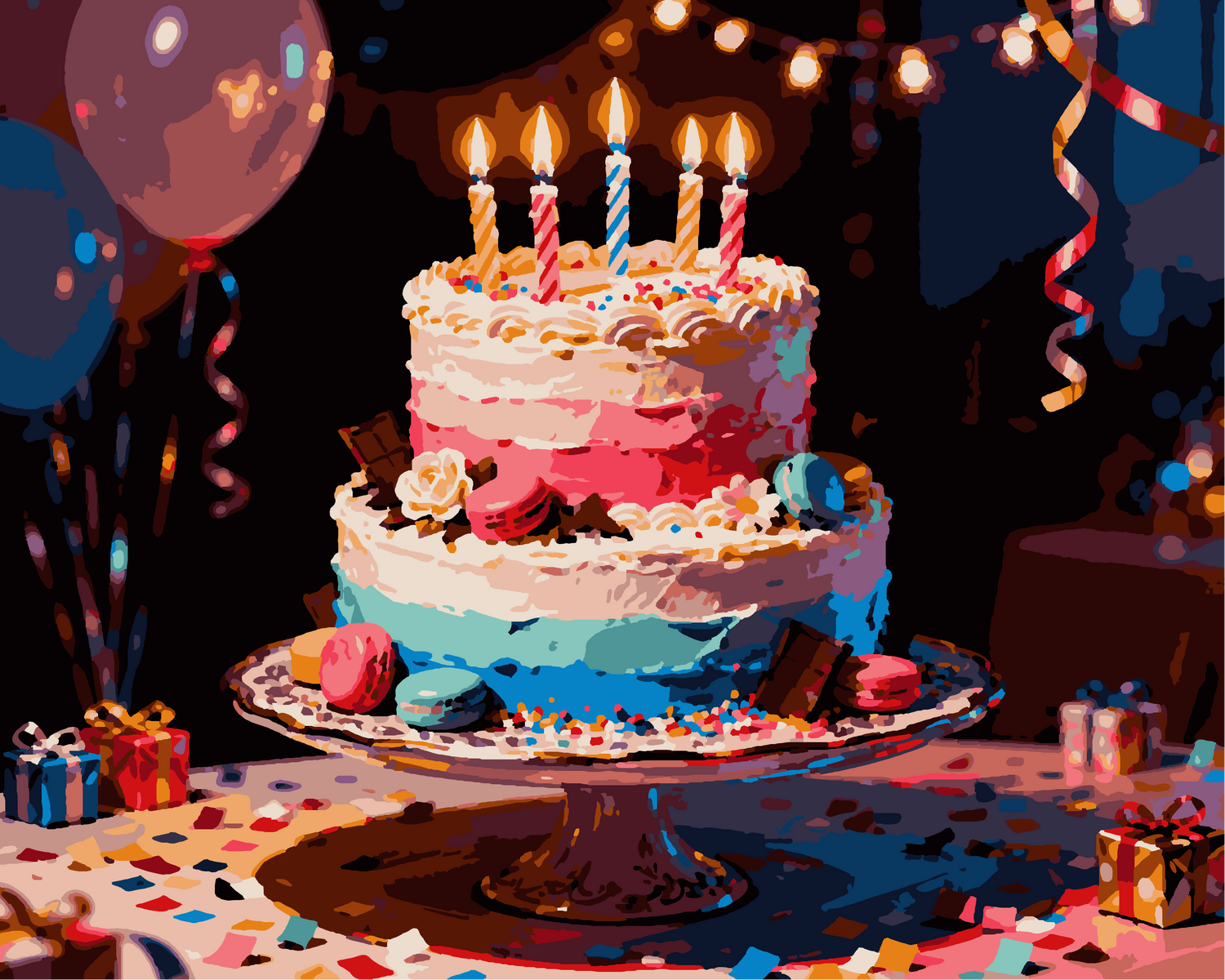 Peinture par numéros gateau d'anniversaire festif 24 couleurs