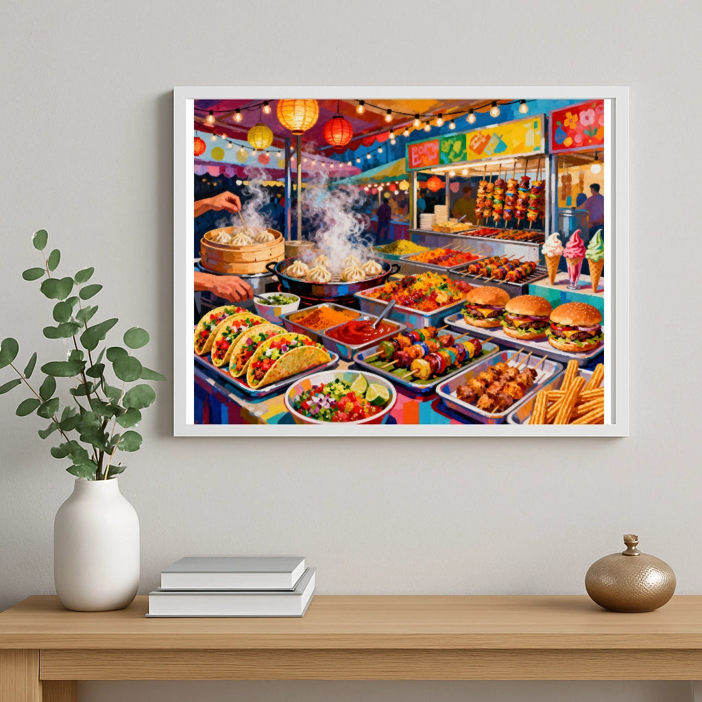 Peinture par numéros street food internationale tableau