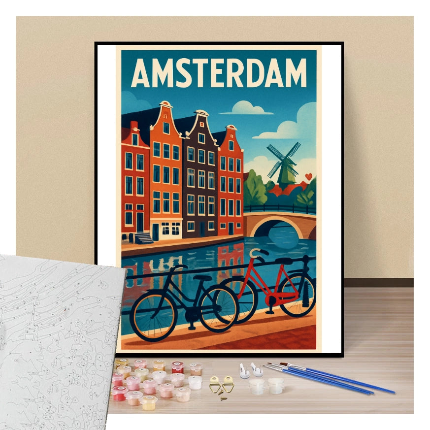 Peinture par numéros affiche Amsterdam présentation du contenu