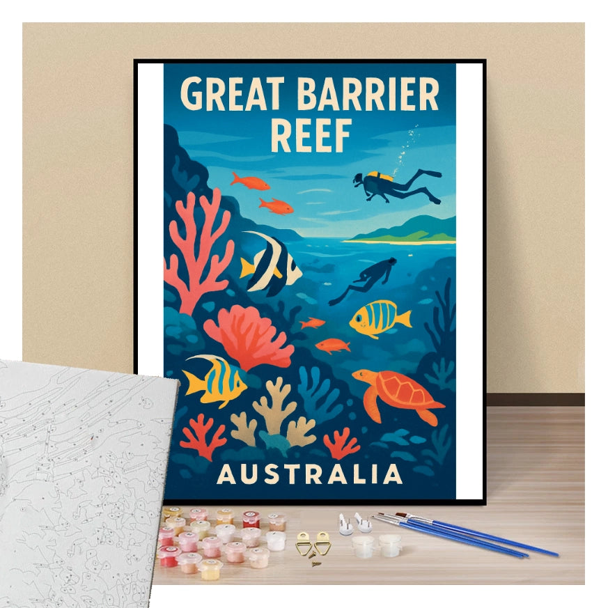 Peinture par numéros affiche grande barrière de corail présentation de contenu