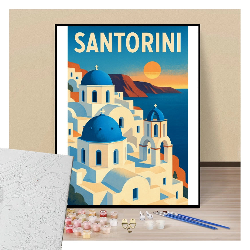 Peinture par numéros affiche Santorini présentation de contenu