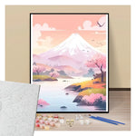 Peinture par numéros aube rose sur le mont fuji présentation du contenu