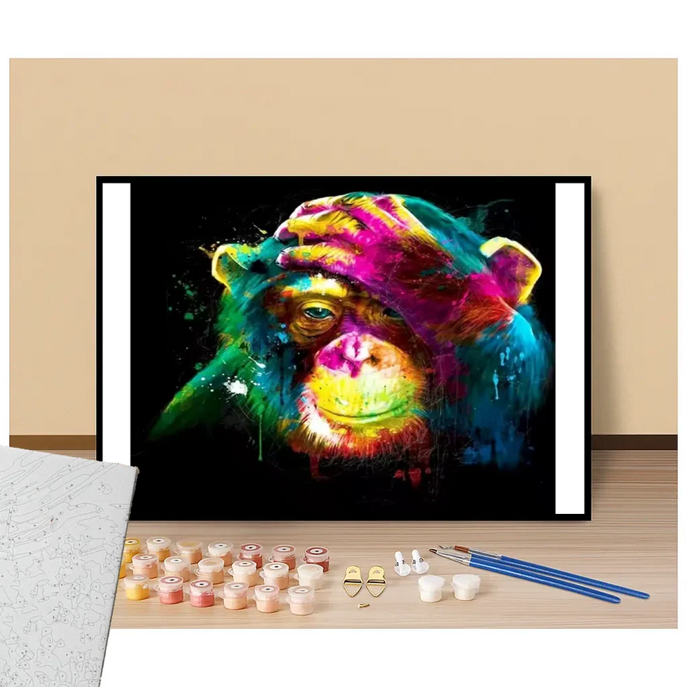 Chimpazé se tenant la tête Pop Art - Peinture par numéros - Steloria