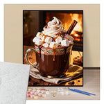Peinture par numéros tasse de chocolat chaud avec chantilly et guimauves présentation du contenu
