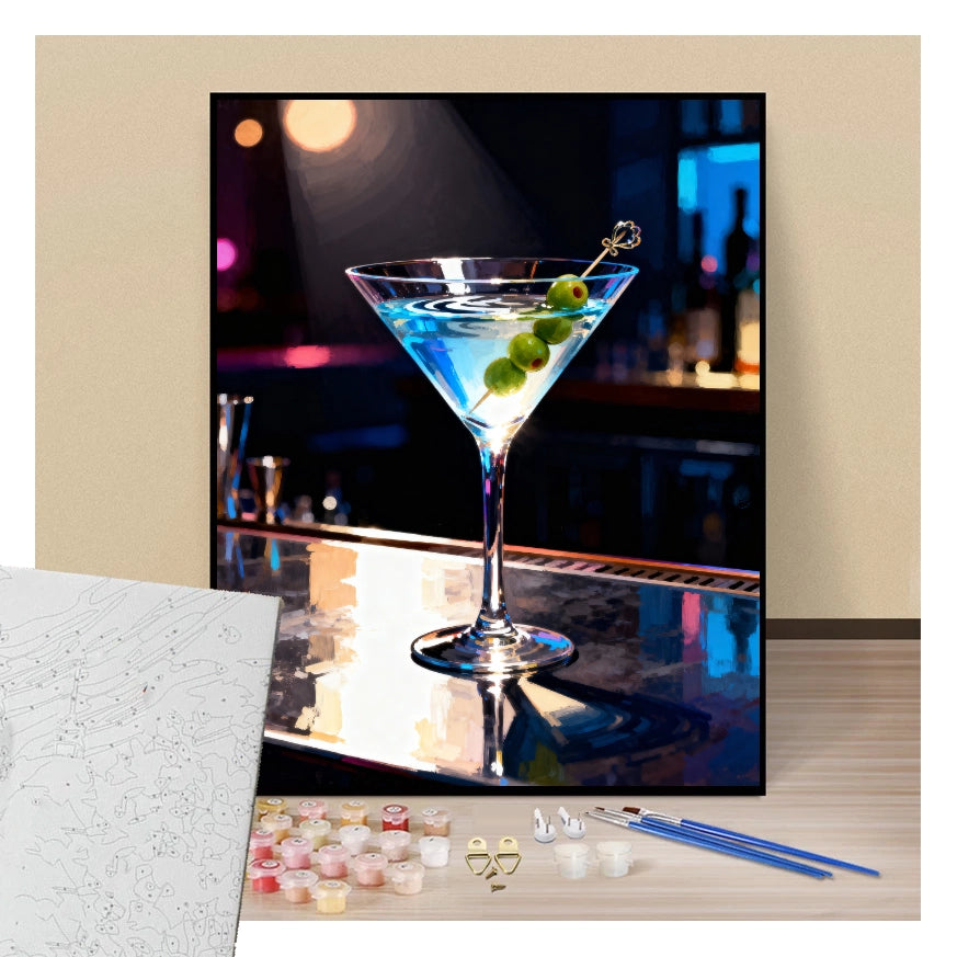 Peinture par numéros verre de martini dans un bar lounge présentation du contenu
