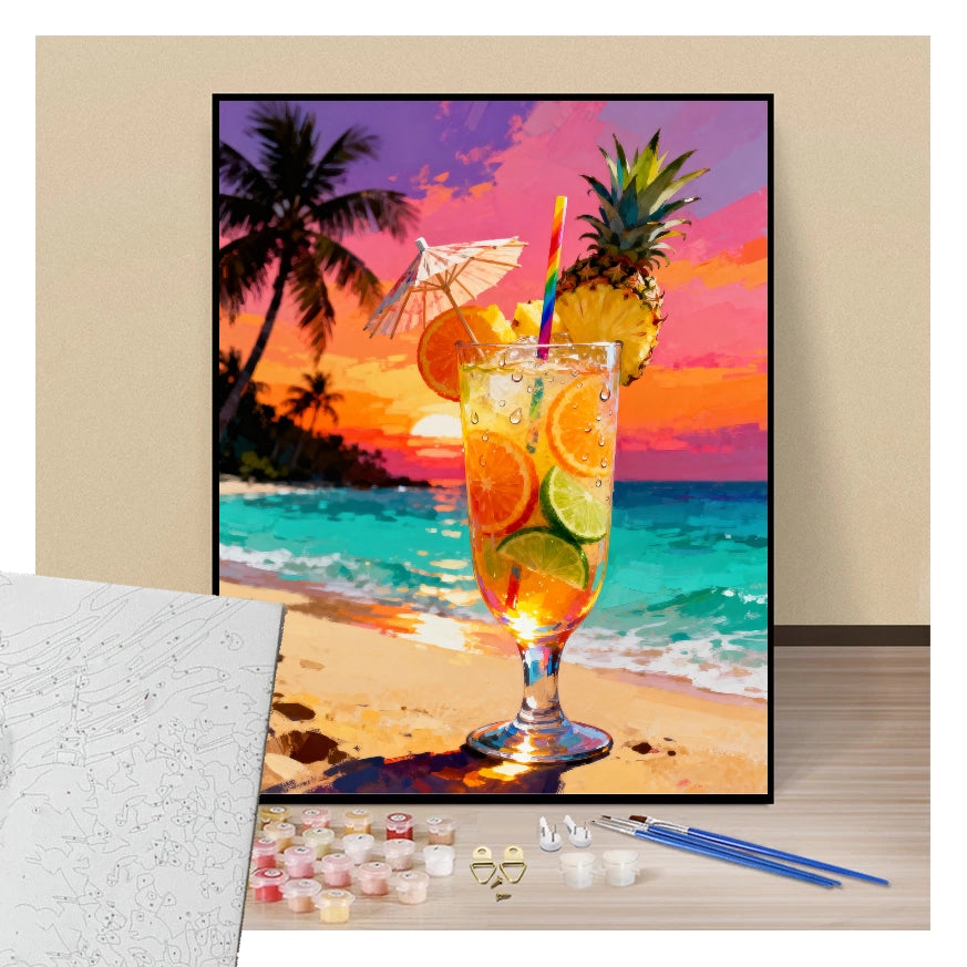 Peinture par numéros cocktail tropical sur la plage présentation du contenu