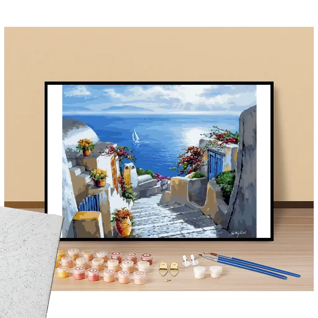 Peinture par numéros ile de santorin grece présentation du contenu