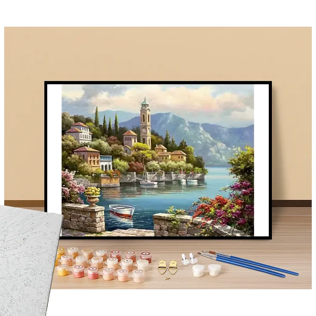 Peinture par numéros lac de come italie présentation du contenu
