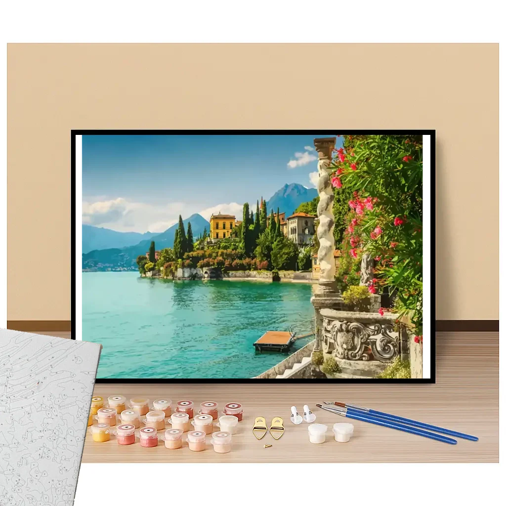 Peinture par numéros lac de côme italie présentation du contenu
