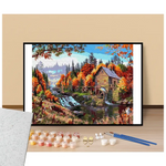 Peinture par numéros moulin à eau paysage automnal présentation du contenu