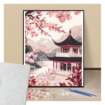 Peinture par numéros pavillon sakura au pied des montagnes présentation du contenu