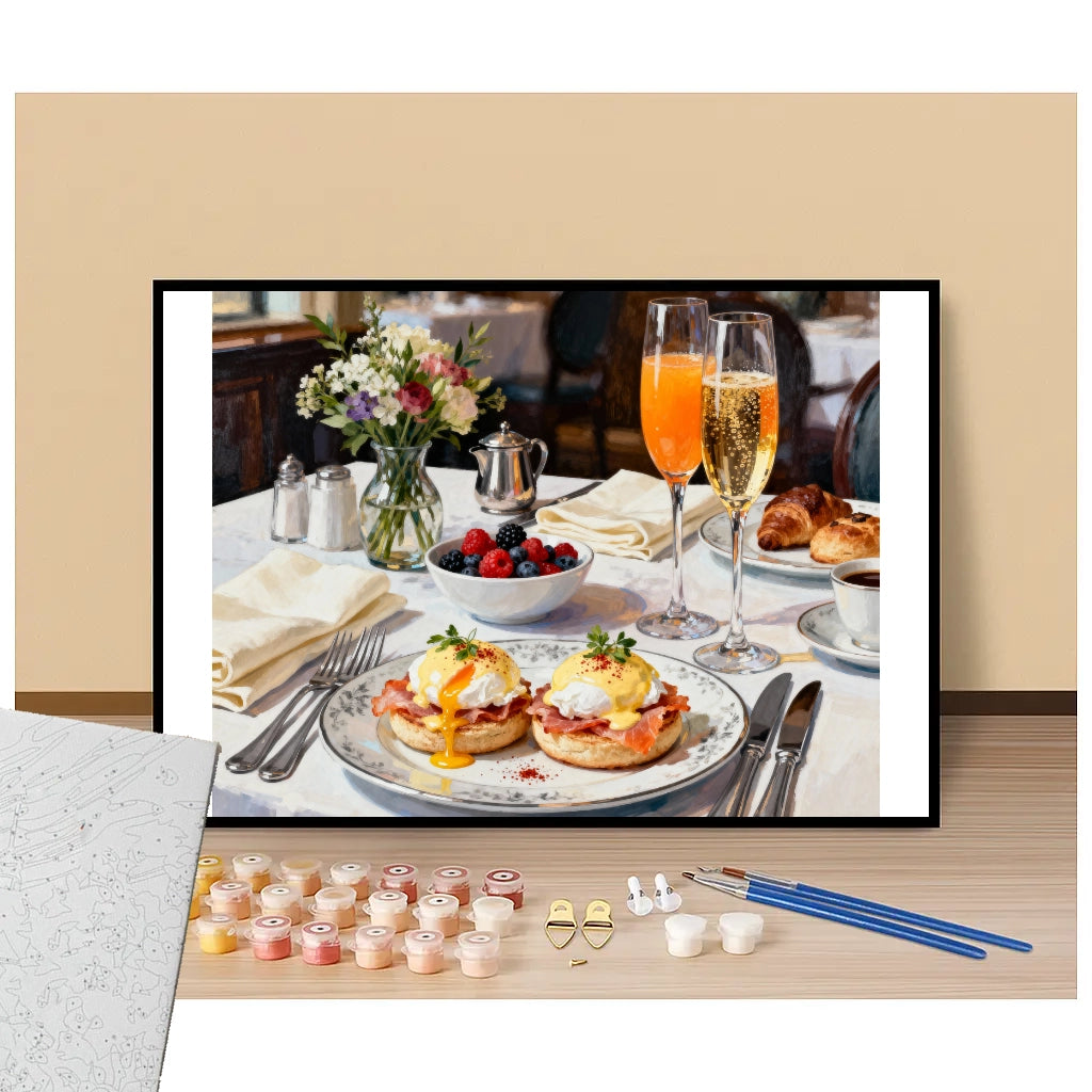 Peinture par numéros brunch et oeufs Bénédicte présentation du contenu