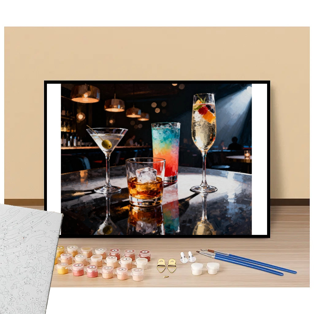 Peinture par numéros cocktail au bar lounge présentation du contenu