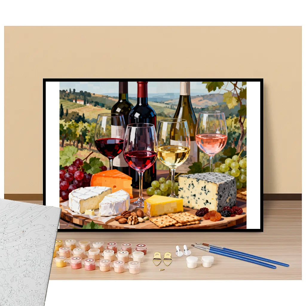 Peinture par numéros dégustation de vins et de fromages présentation du contenu