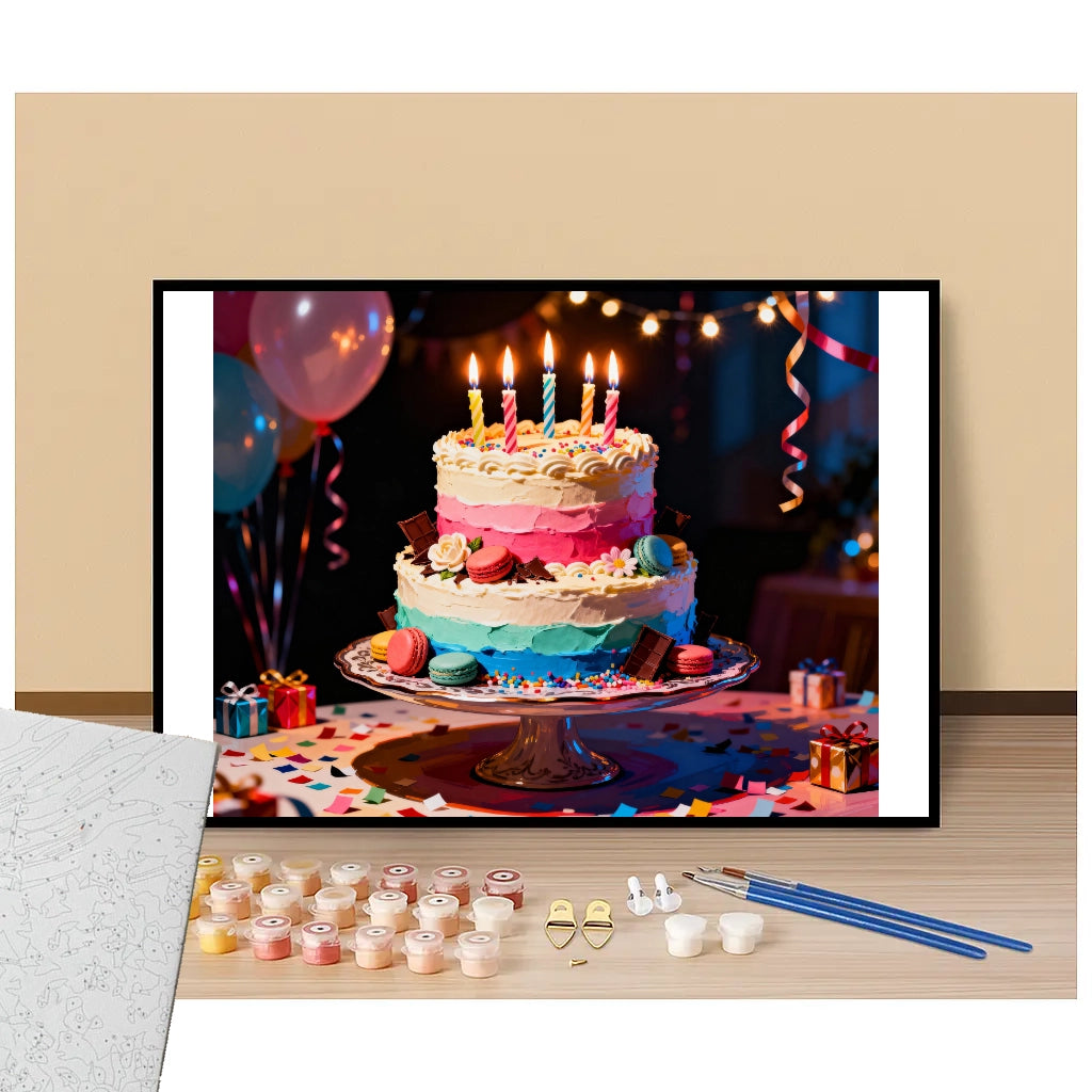 Peinture par numéros gateau d'anniversaire festif présentation du contenu
