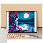 Peinture par numéros affiche geisha au bord du lac manga présentation du contenu
