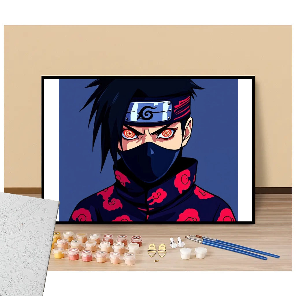 Peinture par numéros affiche ninja rouge manga présentation du contenu