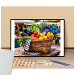 Peinture par numéros panier de fruits et légumes frais présentation du contenu