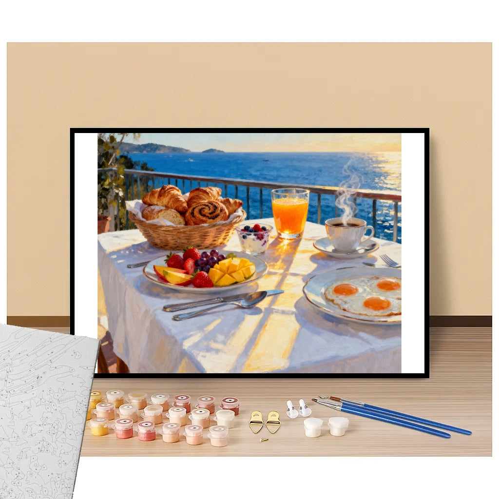 Peinture par numéros petit-déjeuner au bord de mer présentation du contenu