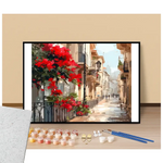 Peinture par numéros ruelle aux fleurs rouges présentation du contenu