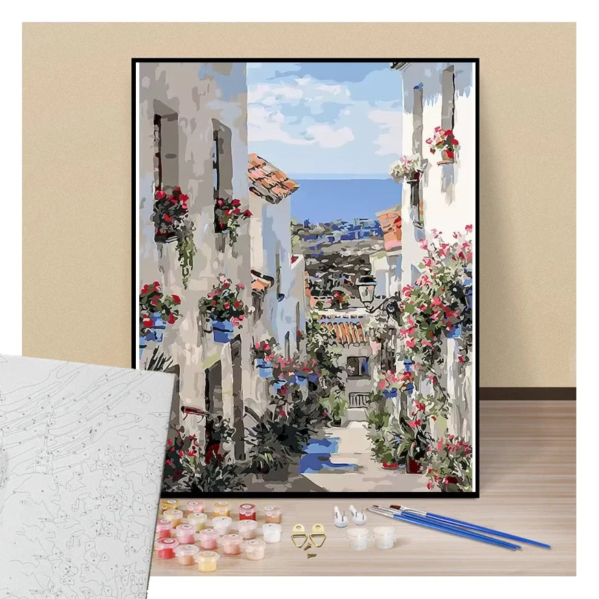 Peinture par numéros ruelle fleurie présentation du contenu
