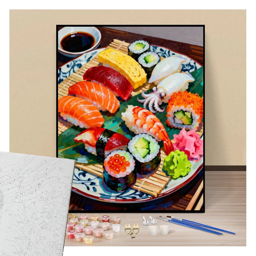 Peinture par numéros plateau de sushis présentation du contenu