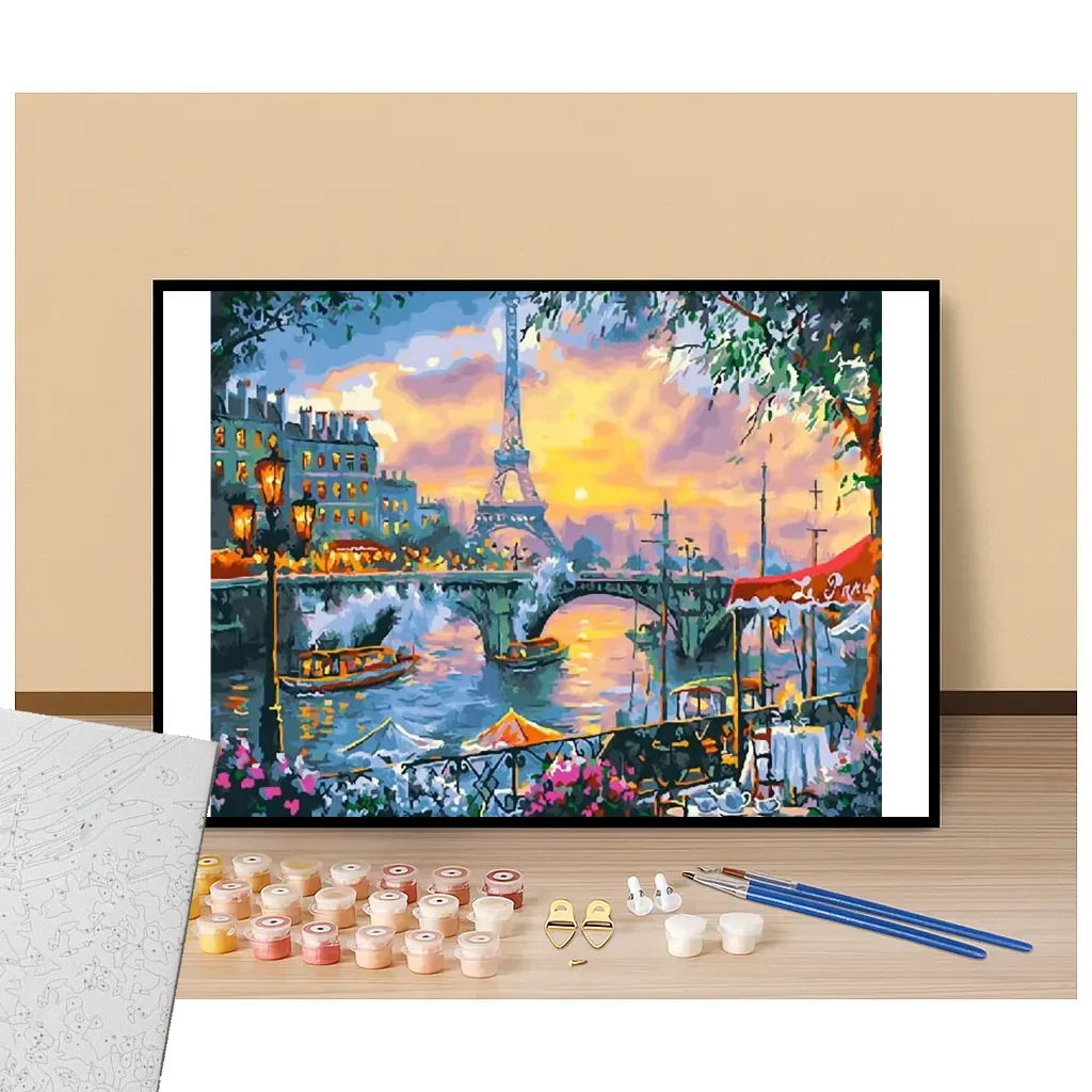 Peinture par numéros Vue de la Tour Eiffel et de la Seine Paris présentation du contenu