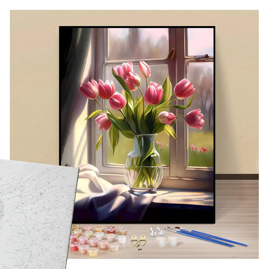 Vase de tulipes roses