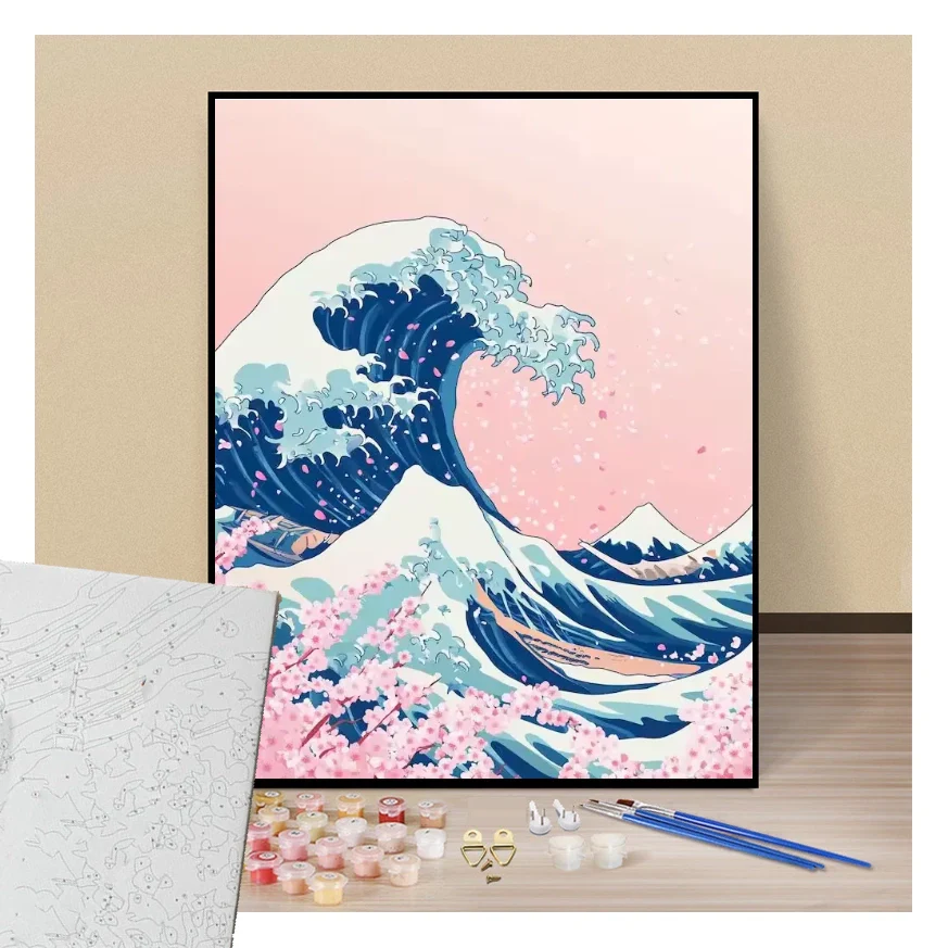 Peinture par numéros vague de kanagawa sakura présentation du contenu