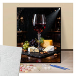 Peinture par numéros verre de vin rouge et fromages présentation du contenu