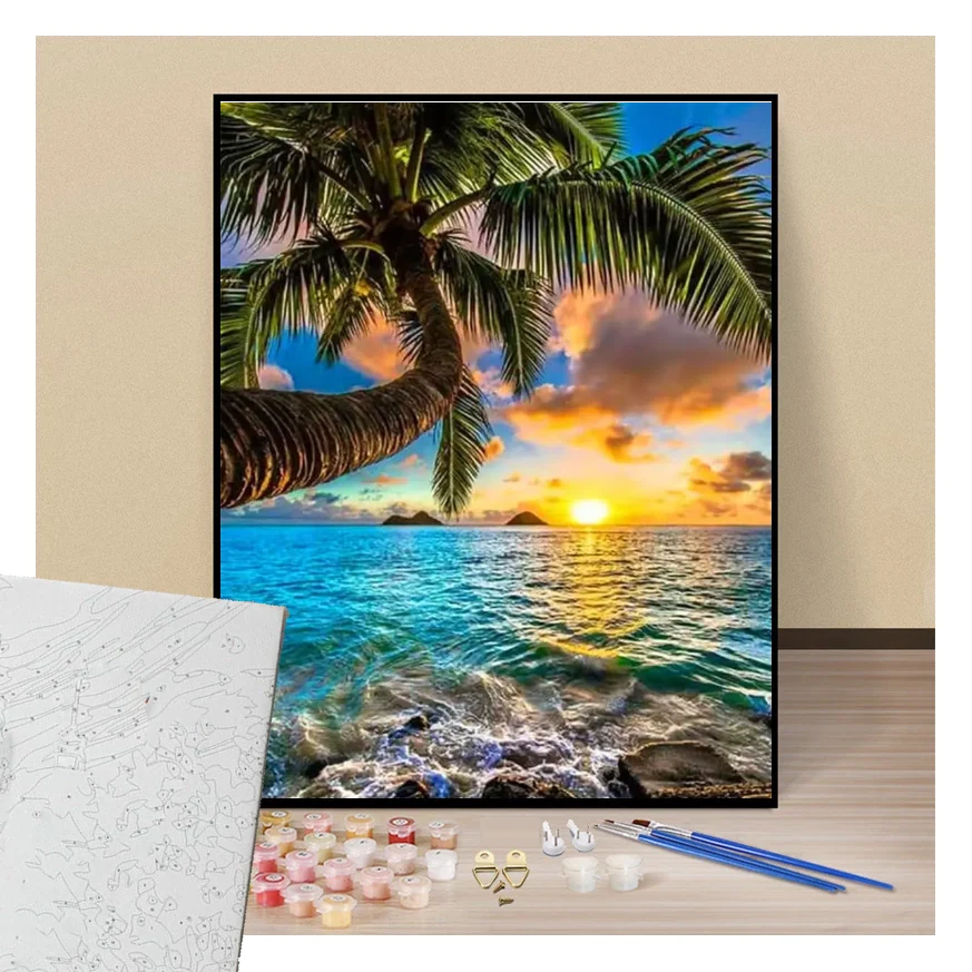 Peinture par numéros lever de soleil sous les tropiques présentation du contenu